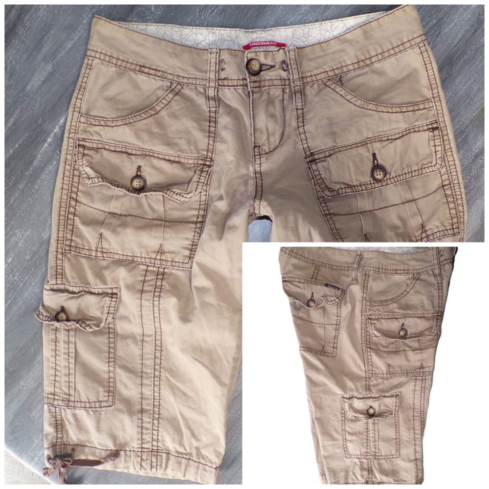 Y2K Khaki Bermuda Cargo Shorts 3 Low Rise Indie Granola Girl Gorpcore Vintage